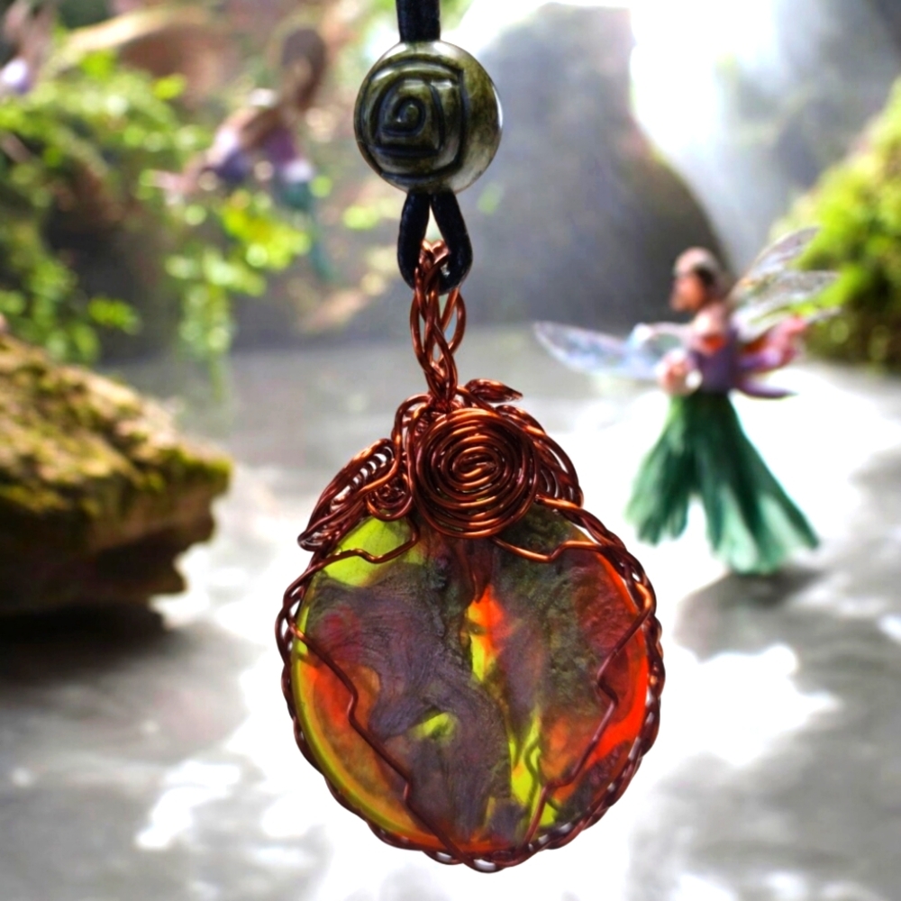 Wire wrapped Copper handmade OOAK stone multi metallic color necklace